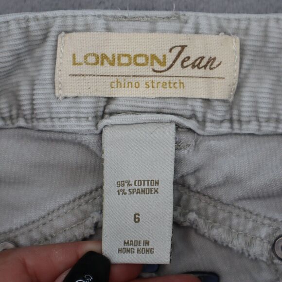 London Pants Womens 6 Gray Chino Bootcut Stretch Corduroy Flat Front Button Zip - Picture 2 of 16